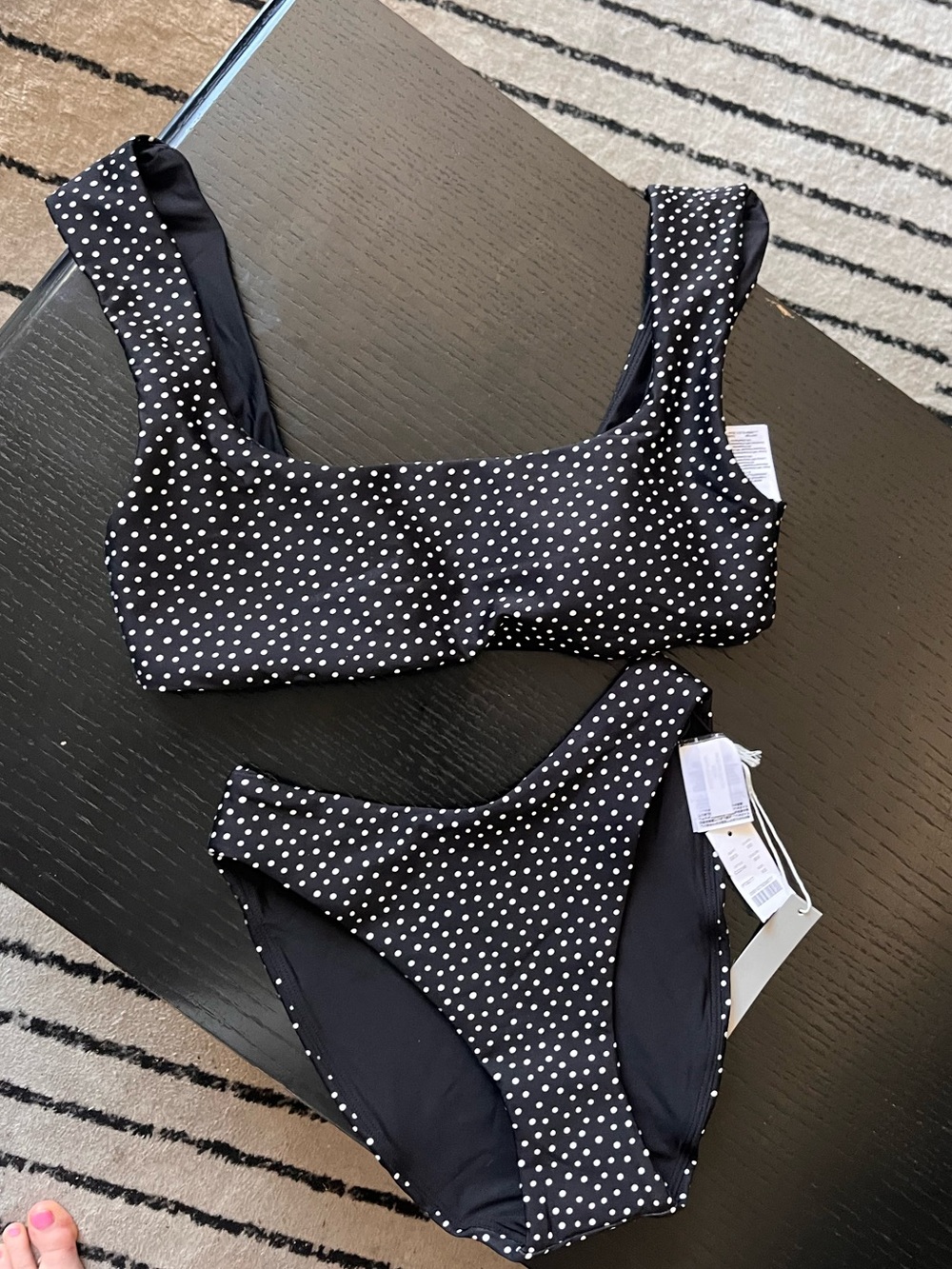 J. Crew Black with White Polka Dot Scoop Bikini Set